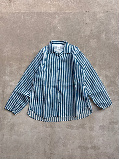 迷迭香 マンネンロウ / MESH LONG SLEEVE SHIRT メッシュ ロングスリーブ シャツ Blue Stripe