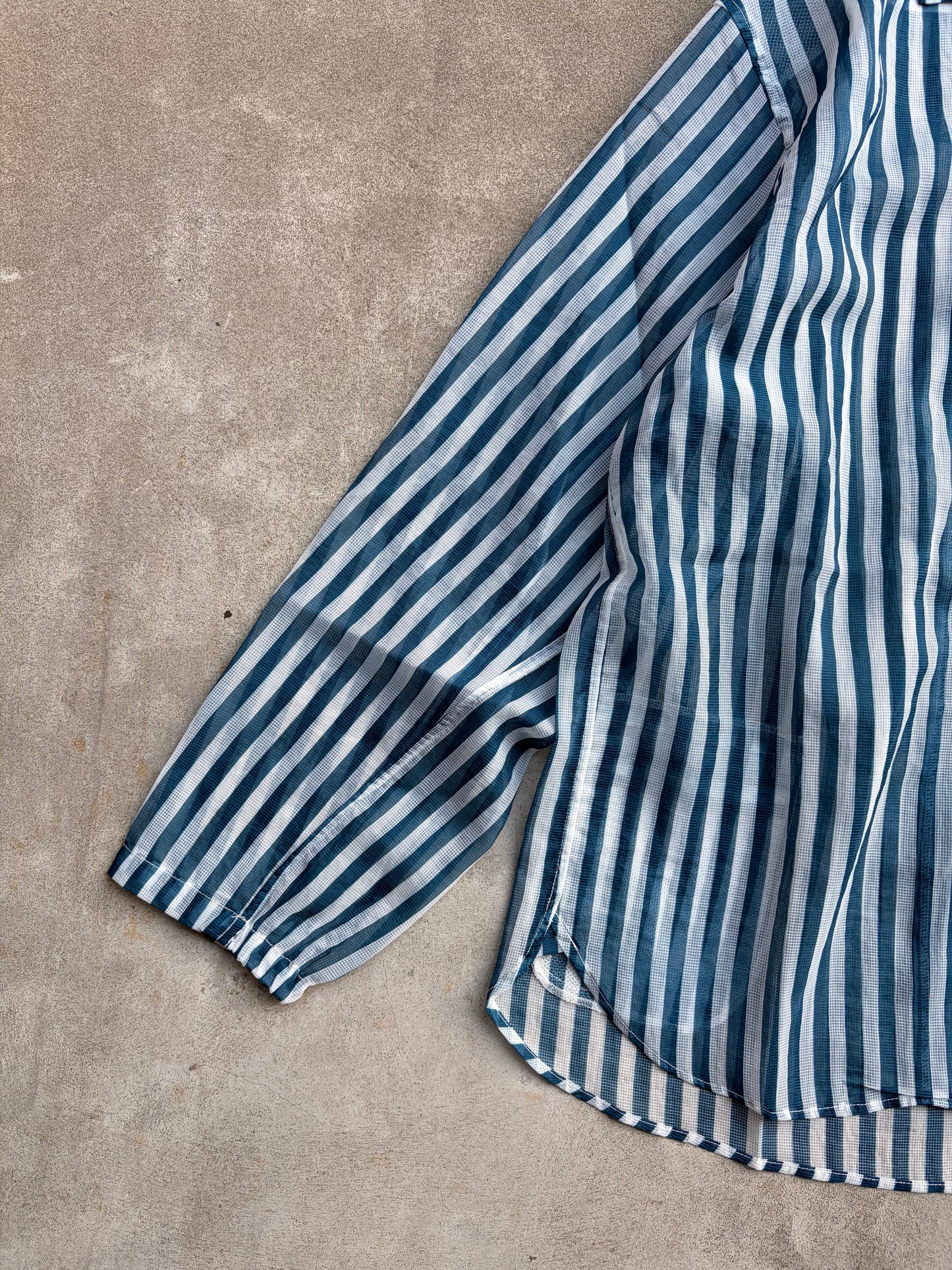 迷迭香 マンネンロウ / MESH LONG SLEEVE SHIRT メッシュ ロングスリーブ シャツ Blue Stripe