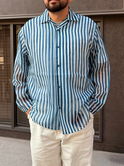 迷迭香 マンネンロウ / MESH LONG SLEEVE SHIRT メッシュ ロングスリーブ シャツ Blue Stripe